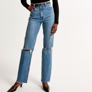 Abercrombie Ultra High Rise 90s Straight Jean 10/30 Medium Destroy